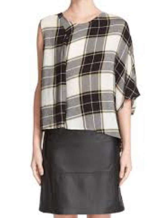 Public School Tops - Public School NY Aloran Asymmetrical Plaid Top Black White Yellow Sz 0